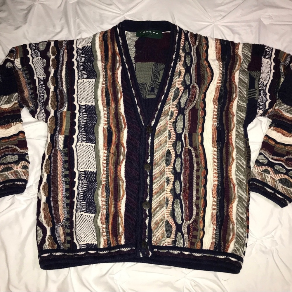 Tundra Canada Cardigan Men XL Textured Ribbed 3D thick BIG Cosby Y2K 80's Chunky
